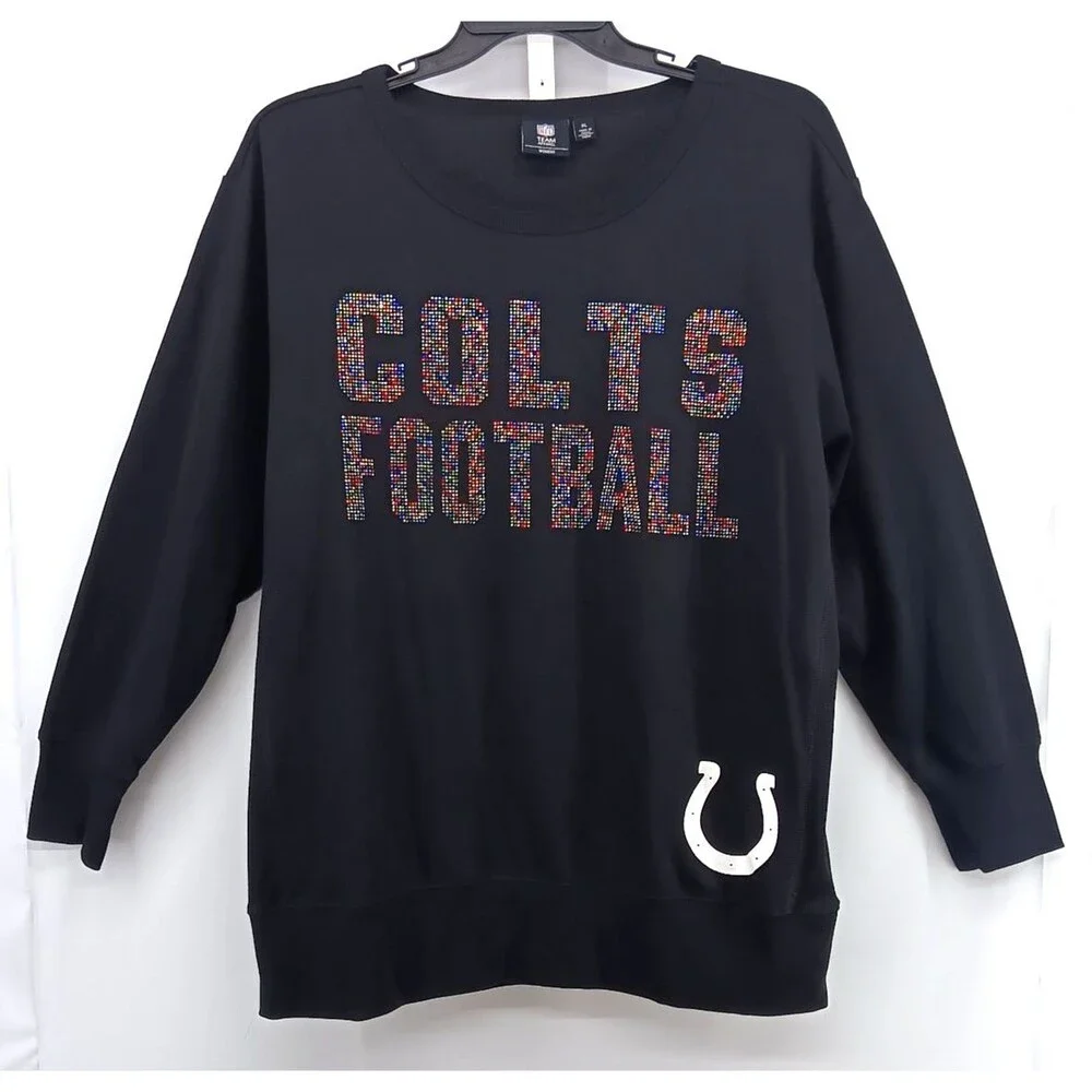 NFL Indianapolis Colts Sweatshirt Womens Size XL Black Multicolor Beaded NWT